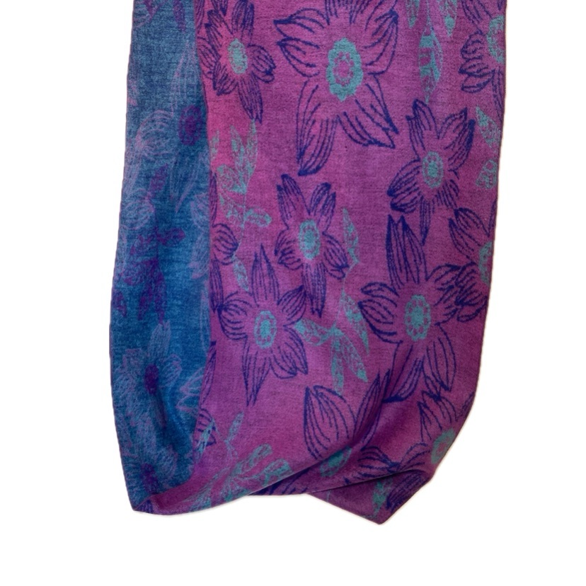 Chelsey Ii 100 Silk Infinity Scarf Purple  Blue Floral